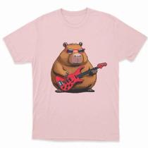Camiseta Capivara Capybara Play Rock Roll Electric Guitar Tocando Guitarra 100% Algodão Unissex