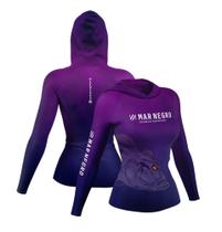 Camiseta Capuz Feminina Mar Negro Sublimada Camisa Dry Fit Pesca Peixe Proteção Solar Fator 50+