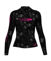 Camiseta Capuz Feminina Mar Negro Sublimada Camisa Dry Fit Pesca Peixe Proteção Solar Fator 50+