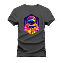 Camiseta Casual 100% Algodão Estampada Astronauta Comilão