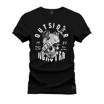 Camiseta Casual 100% Algodão Estampada Ousider Caveira