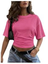 Camiseta casual Crop Top BEAUDRM Y2k Sexy Ruched Dolman rosa choque