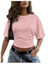 Camiseta casual Crop Top BEAUDRM Y2k Sexy Ruched Dolman rosa