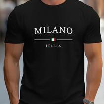 Camiseta Casual De Algodão Masculina De Verão Com Estampa De Letras Milano, Corte Solto, Gola