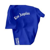 Camiseta Casual De Algodão Masculina De Verão Com Estampa Los Angeles, Corte Solto, Gola Redonda E