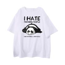Camiseta Casual De Algodão Oversize Masculina Panda Preguiçoso Eu Odio Pessoas Acordadas Na Manhã