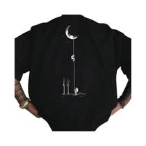 Camiseta Casual De Algodão Para Homens Com Estampa De Astronauta Na Lua, Ajuste Solto, Gola Redonda,