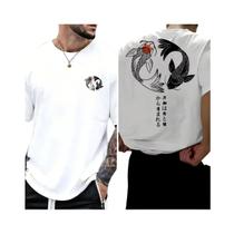 Camiseta Casual De Algodão Para Homens Com Estampa Koi Harajuku Verão Y2K Estilo Retro Solta Manga