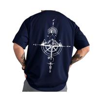 Camiseta Casual De Algodão Para Homens Com Estampa Retro De Bússola, Tamanho Grande, Gola Redonda E