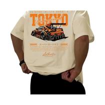 Camiseta Casual De Algodão Para Homens Em Tamanho Grande, Estampa De Padrão Japonês De Tóquio, Gola