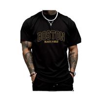 Camiseta Casual De Algodão Para Homens Tamanho plus Com Estampa De Letras Boston E Gola Redonda De