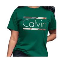 Camiseta Casual De Algodão Para Mulheres Com Decote Redondo E Manga Curta, Estampa Com Letras Calvin