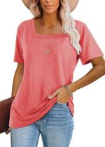 Camiseta Casual de Manga Corta con Cuello Cuadrado Lunivop para Mujer