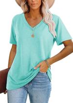 Camiseta Casual de Manga Corta con Cuello en V para Mujer Lunivop