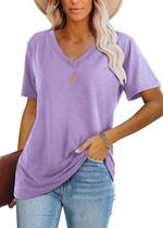 Camiseta Casual de Manga Corta con Cuello en V para Mujer Lunivop