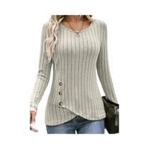Camiseta Casual De Manga Longa Com Decote Redondo Irregular Para Mulheres, Estilo De Rua, Pullover Camiseta Casual De Manga Longa Com Decote Redondo Irregular Para Mulheres, Estilo De Rua, Pullover