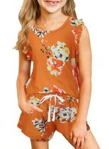 Camiseta casual de verão fofa Dokotoo Girls, conjunto de roupas de manga curta, camisetas, gola redonda, estampa floral e bolsos laterais, 2024, tamanho 10-11, laranja Camiseta casual de verão fofa Dokotoo Girls, conjunto de roupas de manga curta, camisetas, gola redonda, estampa floral e bolsos laterais, 2024, tamanho 10-11, laranja