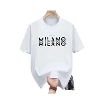 Camiseta Casual De Verão Masculina Em Algodão Com Estampa De Letras ITALY MILANO, Gola Redonda E