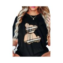 Camiseta Casual Esportiva Feminina Com Estampa De Urso Listrada, Respirável, Leve, Com Gola Redonda Camiseta Casual Esportiva Feminina Com Estampa De Urso Listrada, Respirável, Leve, Com Gola Redonda