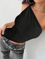 Camiseta Casual Feminina Assimétrica Slim Fit De Cor Sólida Com Ombro Único, Moda 2025, Top De Gola