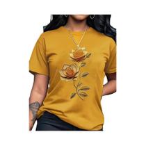 Camiseta Casual Feminina Com Decote Redondo Essencial Para Todas as Estações Estampa Elegante Design