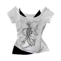 Camiseta Casual Feminina Estilo Y2K Doce E Sexy Com Estampa De Desenho Animado Harajuku Grunge Emo Camiseta Casual Feminina Estilo Y2K Doce E Sexy Com Estampa De Desenho Animado Harajuku Grunge Emo
