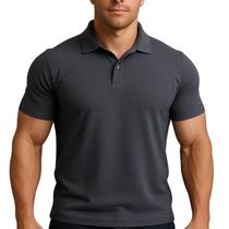 Camiseta Casual Gola Polo Malha Piquet Preto Mescla