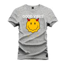 Camiseta Casual Malha Confortável Estampada Good Vibes