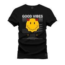 Camiseta Casual Malha Confortável Estampada Good Vibes