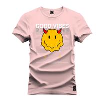 Camiseta Casual Malha Confortável Estampada Good Vibes