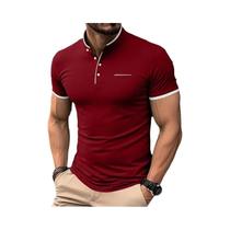Camiseta Casual Masculina De Manga Curta Com Gola Alta Em Cor Sólida, Camisa Polo Confortável Para O Camiseta Casual Masculina De Manga Curta Com Gola Alta Em Cor Sólida, Camisa Polo Confortável Para O
