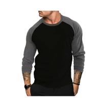 Camiseta Casual Masculina De Manga Longa Com Patchwork Para Academia E Esportes, Manga Raglan,