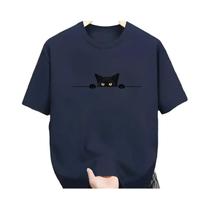 Camiseta Casual Masculina De Verão Em Algodão Com Estampa De Gato, Gola Redonda E Manga Curta