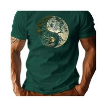 Camiseta Casual Masculina De Verão Em Algodão Com Gola Redonda E Manga Curta, Estampa Yin Yang Tree