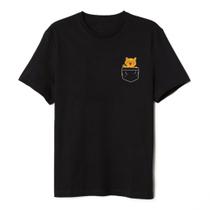 Camiseta Cat Gato No Bolso Algodão Premium Unissex Masculino Feminino