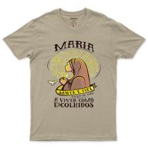 Camiseta Católica Maria Santa E Fiel Feminina E Masculina Em Algodão