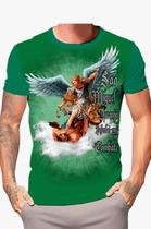Camiseta Catolica Unissex Verde São Miguel Arcanjo Estampa Verde Camiseta Catolica Unissex Verde São Miguel Arcanjo Estampa Verde