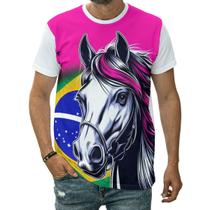 Camiseta Cavalo Animal Fazenda Agro Bandeira Brasil Campo