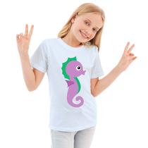Camiseta Cavalo Marinho Roxo Camisa Personalizada Blusa Infantil e Juvenil Algodão com Poliéster
