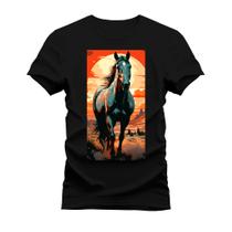 Camiseta Cavalo Paisagem T-Shirt Algodão Tecido Macio