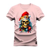 Camiseta Caveira Clima Natal Plus Size Forma Grande 30.1 Penteada Estampada Varias Cores