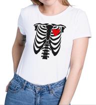 Camiseta Caveira Esqueleto Osso Coração Baby Look 100% Algodão