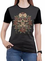 Camiseta Caveira Mexicana Rock moto Feminina Roupas blusa F - Alemark