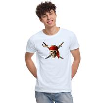 Camiseta Caveira Pirata Camisa Personalizada Blusa Adulto Algodão com Poliéster