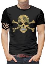 Camiseta Caveira PLUS SIZE Rock Masculina Blusa Camuflado