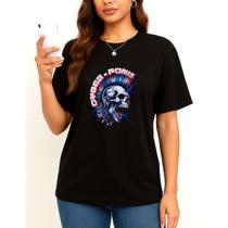 Camiseta Caveira Robô Metal Cyber Punk Raios