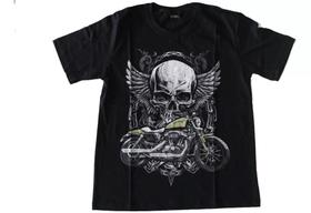 Camiseta Caveira Skull Moto Motociclista Harley Davidson Blusa Adulto Unissex Hcd408 BM