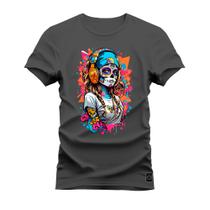 Camiseta Caveira Style Plus Size Grande Confortável Estampada Varias Cores