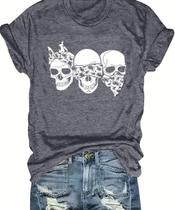 Camiseta Caveiras Estilo Bandana Algodão Premium Estampa Exclusiva Casual Unissex Camiseta Caveiras Estilo Bandana Algodão Premium Estampa Exclusiva Casual Unissex
