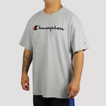Camiseta Champion Script Patch Logo - Cinza